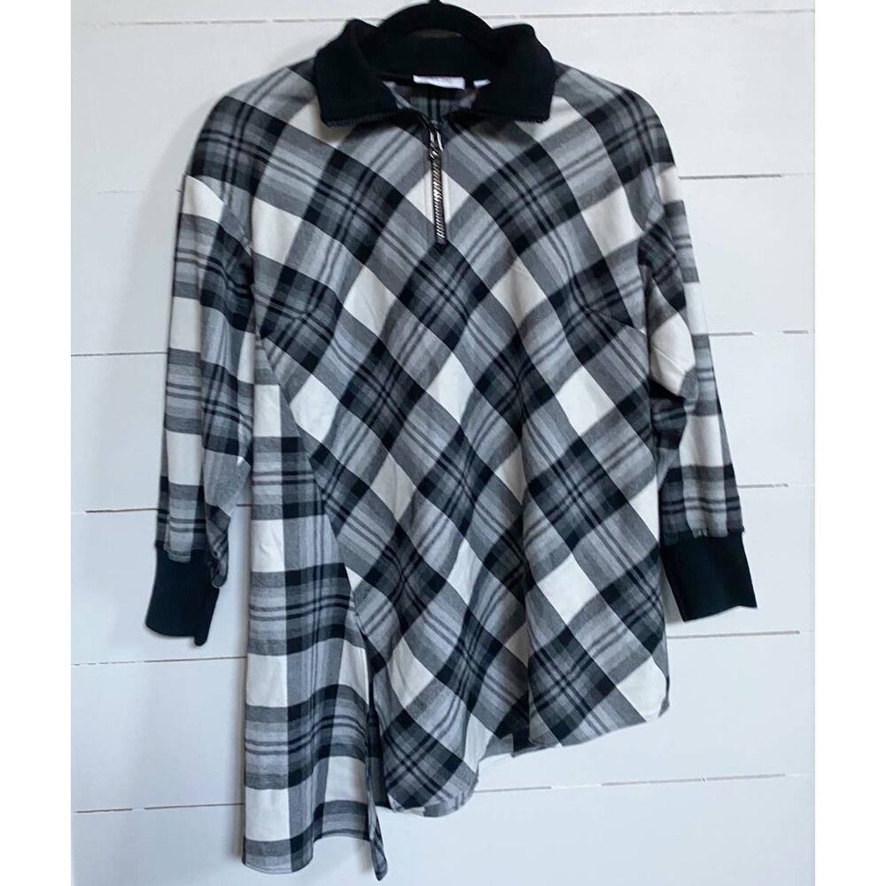 Carlisle Per‎ Se Plaid Asymmetrical Zip Up Pullover Top 4